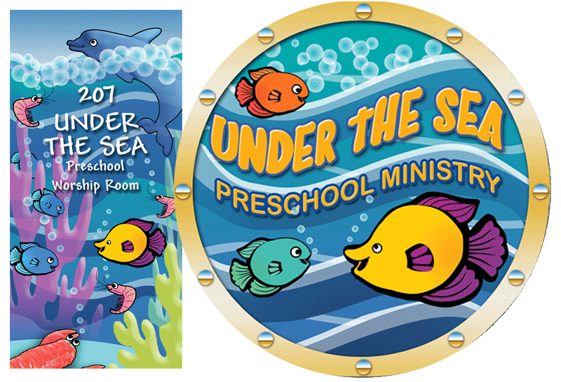 Under the Sea logo, wall and door graphics